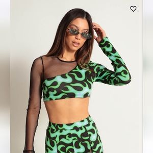 Ignite my fire long sleeve fishnet rave crop top